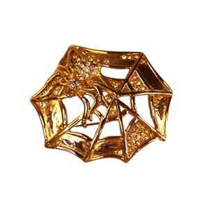 2" Gold Spider & Web Brooch/Pin with faux diamonds